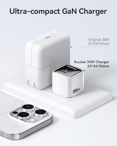 Kuulaa USB C Charger Block 35W iPhone Charger Fast Charging GaN PPS Compact Wall Chargers Block, USB-C Power Adapter for iPhone 16/15/14/13, Galaxy S25/S24/S23 (White)
