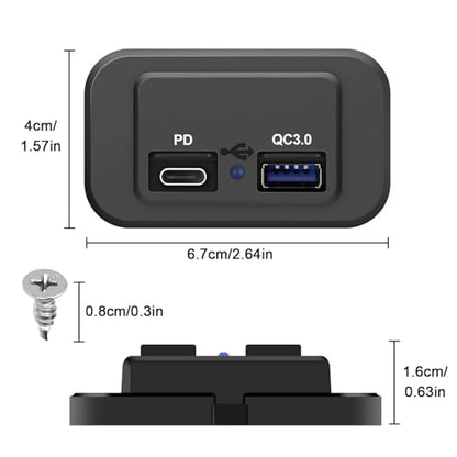 Linkstyle RV USB Outlet, 12V/24V USB Charging Port, 30W PD USB-C & 18W QC3.0, Panel Mount for Camper Marine Boat - color: black