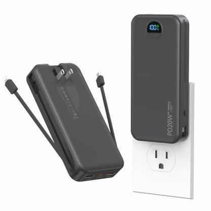 Ffnpua Portable Charger Power Bank 20000mAh PD20W w/Built-in Cables