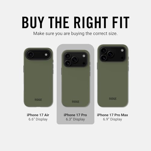 Ridge Case Compatible with iPhone 17 PRO - Compatible with MAGSAFE & Wireless Charging, Aluminum Control Buttons, Dual-Layer Construction, TPU Bumper with Drop Protection (Matte Olive) - color: Matte Olive, size: iPhone 17 Pro