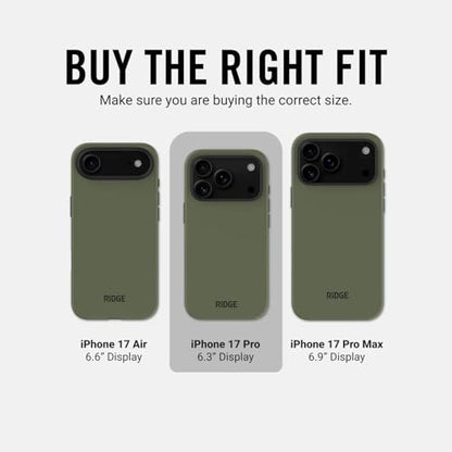 Ridge Case Compatible with iPhone 17 PRO - Compatible with MAGSAFE & Wireless Charging, Aluminum Control Buttons, Dual-Layer Construction, TPU Bumper with Drop Protection (Matte Olive) - color: Matte Olive, size: iPhone 17 Pro