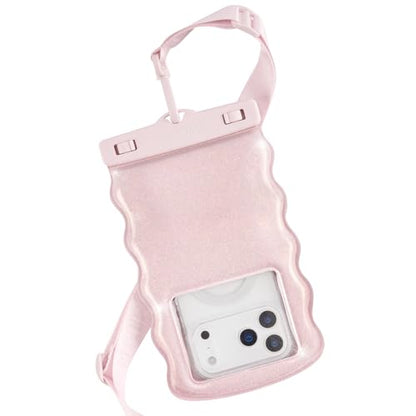 Case-Mate Wavy IP68 Waterproof Large Phone Pouch - Ballet Pink Twinkle | Hidden Pocket for Card/Cash - Floating Phone Case w/Crossbody Lanyard - Fits All Phones - Beach Cruise Ship Travel Essentials - color: Wavy Ballet Pink Twinkle