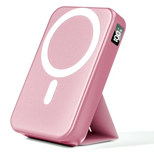 for Magsafe Battery Pack, 10000mAh Wireless Portable Charger with 20W USB-C Fast Charging, Foldable Stand & LED Display Magnetic Power Bank, Compatible with iPhone 17/16/15/14 All Series-Pink - color: Pink