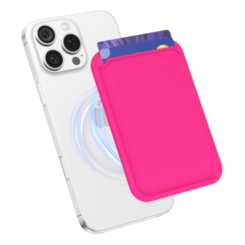 oakxco Magnetic Phone Wallet Stick On, Secure Phone Card Holder Silicone Compatible with Magsafe, Adhesive Pocket Sleeve ID Credit Card, Slim Thin Card Case, Compatible with iPhone Samsung, Hot Pink - color: Hot Pink