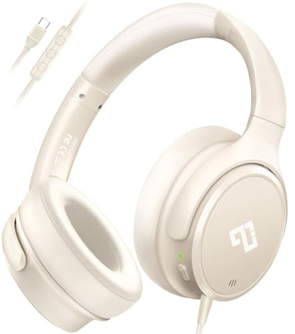 INFURTURE USB C Headphones Wired Active Noise Cancelling Over Ear-White - color: White