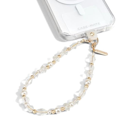 Case-Mate Phone Charm Wrist Strap w/Pearls & Crystals - Crystal Pearl Gold | Detachable Anti-Theft Phone Strap - Hands-Free iPhone Wrist Strap for Women - Phone Chain Wristlet for Galaxy, Pixel & More - color: Crystal Pearl Gold