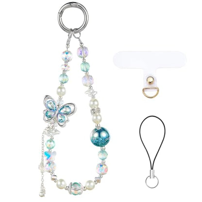 BEEFLYING Beaded Phone Charm Wrist Strap for Case - color: Blue Butterfly