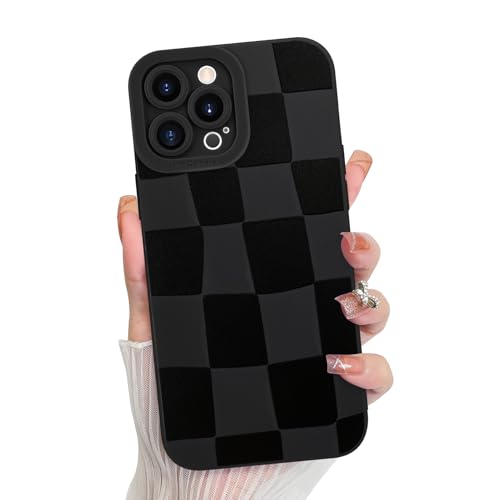 KANGHAR Compatible with iPhone 12 Pro Max Case Checkered -Black | Silicone Cute Pattern, Camera Protection Soft Slim Phone Case for Girls Women - color: Black, size: iPhone 12 Pro Max