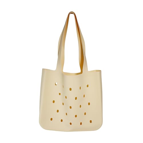 Silicone Beach Bag, Waterproof Large Tote Bag for Women, Charm Compatible Bag - color: Beige
