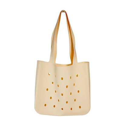 Silicone Beach Bag, Waterproof Large Tote Bag for Women, Charm Compatible Bag - color: Beige