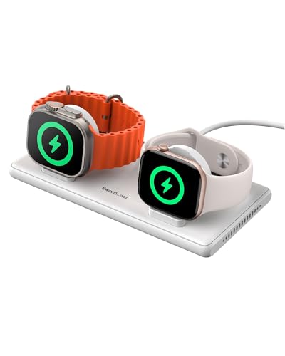SwanScout Dual Charger for Apple Watch 12/Ultra 4/SE 3/Ultra 3/Ultra 2/SE 2/SE/11/10/9/8/7/6/5/4/3/2, Portable Charging Dock for 2 Apple Watches, SwanScout 507DA (White) - color: White
