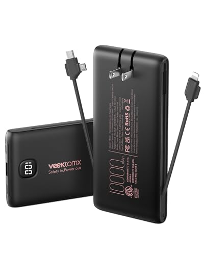 Portable Charger Power Bank Built in Cables and Wall Plug, 10000mAh iPhone Battery Pack Fast Charging, USB C External Slim Power Bank, Travel Essentials Compatible with iPhone 17 16 15 14 iPad, Black - color: Space Black