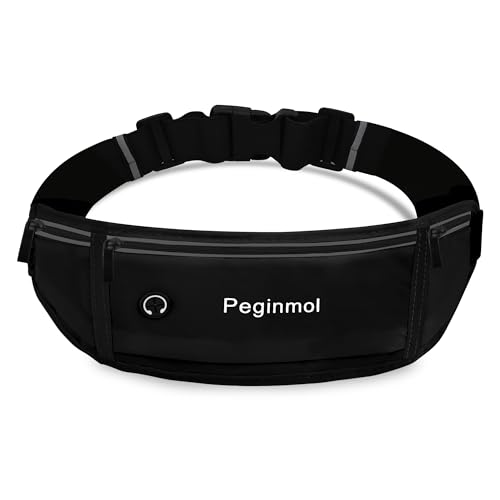 Slim Running Belt Fanny Pack, Waist Pack Bag for Women Men, Running Pouch for Phone Waterproof Reflective with 3 Pouches, Running Phone Holder for Sports, Traveling (Black) - color: Black