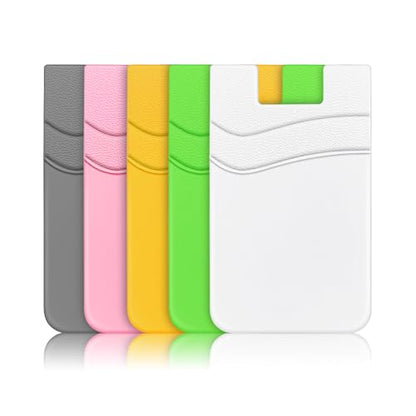 SHANSHUI Card Holder for Phone Case, Silicone Sticky Sleeve Pocket Stick on Business ID Credit Card Cell Phone Wallet Fitting for iPhone, Android & Most Smartphones, 5 PCS Grey White Yellow Green Pink - color: Yellow+Green+Black+White+Pink
