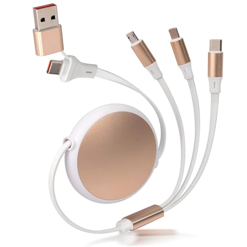 120W Fast Multi Charging Cable, 6 in 1 Retractable Charger (White Golden) - color: White Golden