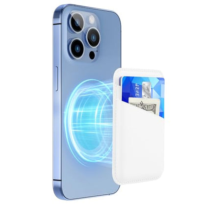 SHANSHUI Magnetic Phone Wallet, Durable Leather Wallet Credit ID Bussiness Card Holder for Back of Phone Compatible with iPhone 17/16/ 15/14/ 13/12 Mini/Plus/Pro/Pro Max - color: White