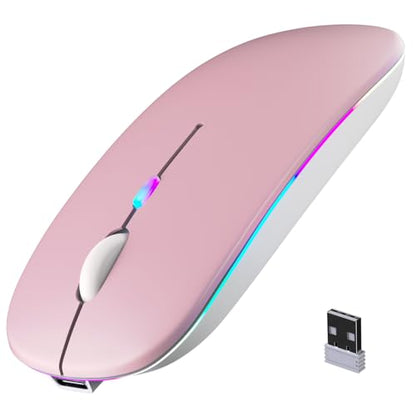 Afaartcci Rechargeable Wireless Mouse, Silent Bluetooth Mouse (Pink) - color: Pink