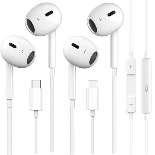 2 Pack USB C Wired Headphones for iPhone 17/16/15 Pro Max Earbuds