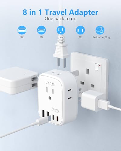 LENCENT US to UK Ireland Travel Plug Adapter, PD45W Grounded Type G Adapter - style: Type G-45W-UK Ireland