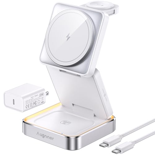 Foldable 3 in 1 Wireless Charger Travel for Apple Magsafe（20W Adapter） - color: white