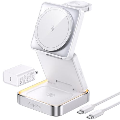 Foldable 3 in 1 Wireless Charger Travel for Apple Magsafe（20W Adapter） - color: white