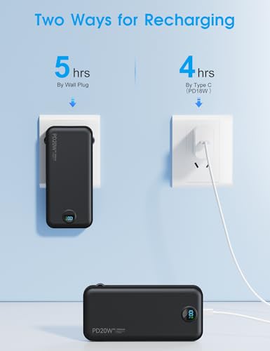 citicr Portable Charger 10000mAh PD20W w/Built-in Cables & Wall Plug Black - color: Matte Black