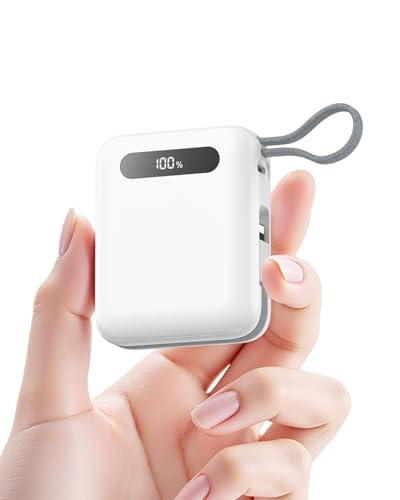 Portable Charger, Ultra Mini 10000mAh Portable Charger Power Bank with Built-in Cables, 35W Fast Charging Battery Pack, Travel Essential Compatible with iPhone 17 16 15 Samsung S22 S21 Google iPad etc - color: White