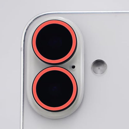 Luminous Camera Lens Protector for iPhone 16/16 Plus Individual Metal Ring Tempered Glass Glow in The Dark Lens Cover (2PCS) (Red, for iPhone 16/16 Plus) - color: Red