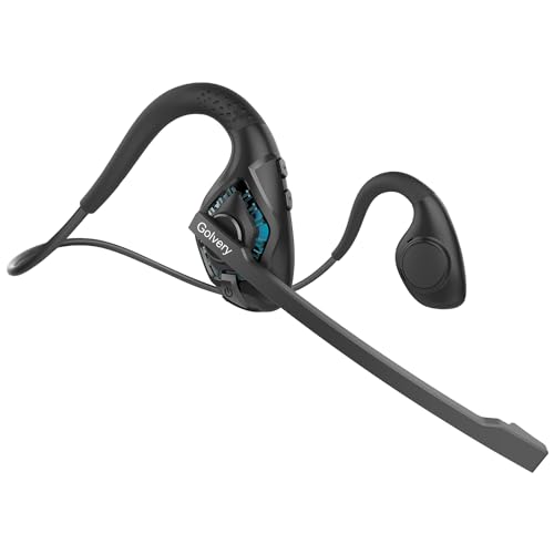 Golvery Open Ear Headphones with Mic, Bluetooth V5.3 Headset w/Microphone - color: Cyan
