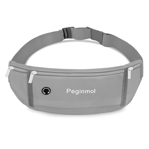 Slim Running Belt Fanny Pack, Waist Pack Bag for Women Men, Running Pouch for Phone Waterproof Reflective with 3 Pouches, Running Phone Holder for Sports, Traveling (Grey) - color: Grey