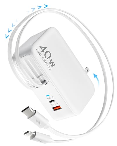 4-in-1 Retractable USB C Wall Charger,40W Fast Charging for Multi-Device - color: White