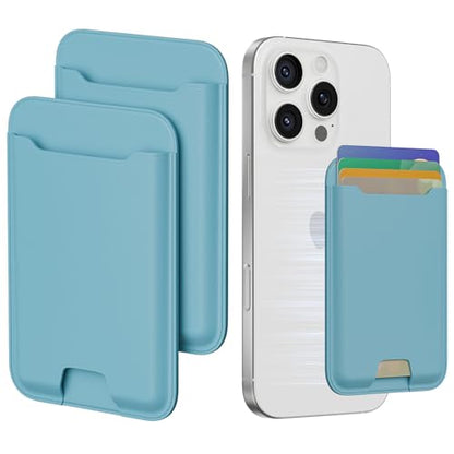 Musotica 2 Packs Phone Card Holder, Leather Phone Wallet Stick on, Stronger Nano Adhesive Credit Card Holder for Back of Phone Case, With RFID Blocking, Fit 4 Cards for iPhone, Samsung, and Android - color: SkyBlue