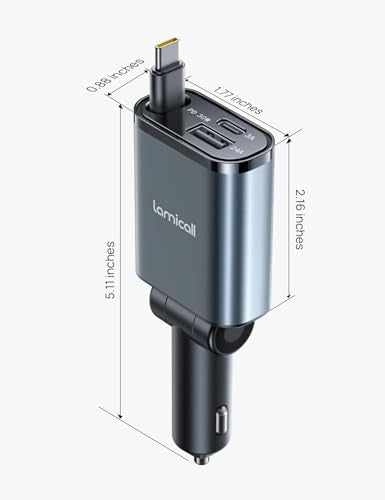 Lamicall Retractable Car Charger USB C 57W Charging for iPhone 18 17 16 Duo - color: Dark grey