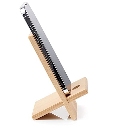 Bamboo Cell Phone Stand with Charging Hole, Detachable Wood Mobile Phone Holder for Desk Tablet Stand Wooden Desktop Dock Cradle for iPhone iPad Samsung and All Smartphones
