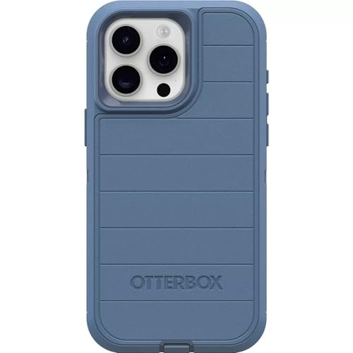 OtterBox iPhone 15 Pro Max (Only) - Defender Series Case - Baby Blue Jeans (Blue) - Screenless - Rugged & Durable - with Port Protection - Holster Clip Includes - Microbial Defense Protection - color: Baby Blue Jeans (Blue)