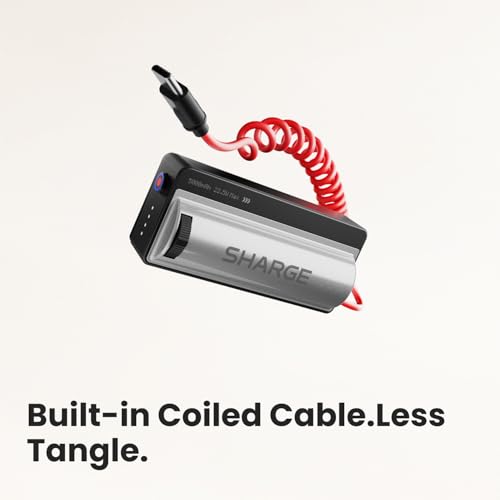 Sharge 22.5W 5000mAh Power Bank with Camera Grip, Built-in Coiled USB-C Cable, Detachable Remote, Handle Holder for iPhone & Android Smartphone