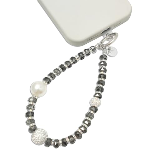 Cute Phone Wrist Strap Chic Beaded Cellphone Lanyard Phone Charm Grip Strap - color: Glitter Grey