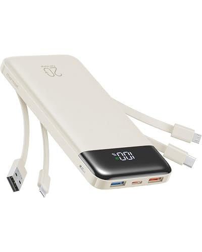 charmast Portable Charger Built-in Cables, 20000mAh Power Bank 6-Output | Travel Fast Charging Battery Pack for iPhone 17/16/15 Samsung Android, Flight-Approved, Multi-Device, USB-C & USB-A, LED % - color: Light Brown