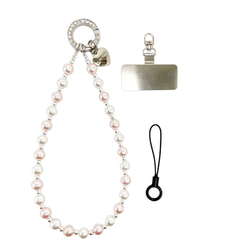 Phone Charm Wrist Strap for Women, Detachable Anti-Theft Cell Phone Case Camera AirPods Bags Keychains Lanyard with Tether Tab for iPhone, Samsung and Most Smartphones, Hand-free Beaded Chain (Pink) - color: Pink