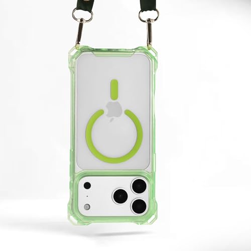 Magnetic for iPhone 17 Pro Crossbody Phone Case,Sage,Clear Magnetic Soft Frame PC Back Shockproof Protective Phone Cover with Adjustable Detachable Lanyard,Compatible with MagSafe - color: Sage, size: iPhone 17 Pro