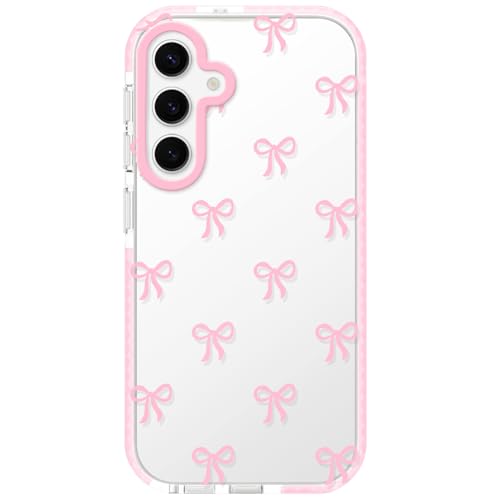 Dumkery Cute Phone Case for Samsung Galaxy S24, Bow Aesthetic Pattern Cases, Soft Clear TPU Shockproof Bumper Cover for Girls Women, Pink - size: Samsung Galaxy S24