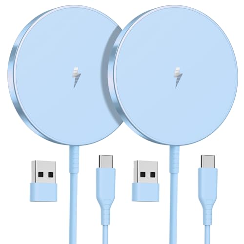 OANDYS Magnetic Wireless Charger 15W Fast Mag Safe Charger for 16/15/14/13/12 Series 2 Pack 5ft Cable Wireless Charging Pad for AirPods 3/2/Pro 2/Pro Mag-Safe Original Replacement - color: Blue
