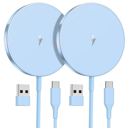 OANDYS Magnetic Wireless Charger 15W Fast Mag Safe Charger for 16/15/14/13/12 Series 2 Pack 5ft Cable Wireless Charging Pad for AirPods 3/2/Pro 2/Pro Mag-Safe Original Replacement - color: Blue