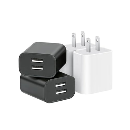 USB Wall Charger,4 Pack Dual Port Plug Adapter,Wall Outlet Charging Block - color: white and black