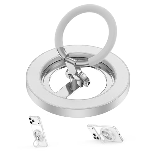 Magnetic Phone Ring Holder for MagSafe,360° Rotation Cell Phone Grip Stand - color: White