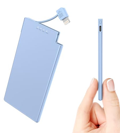 Auskang Portable Charger for iPhone with Built in Lightning Cable- 5000mAh Slim Power Bank Compatible with iPhone 14/13/12/11/X/8/7 Series (Not for iPhone 15 Series)- Thin Battery Pack for Travel