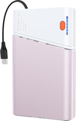 Aaoyun 20000mAh Portable Charger, 22.5W PD Fast Charging Power Bank with Built-in USB C Cable, Slim External Battery Pack Compatible with iPhone 17 16 15 Pro Max, Plus, Samsung S24 Ultra, iPad, Pink - color: Pink