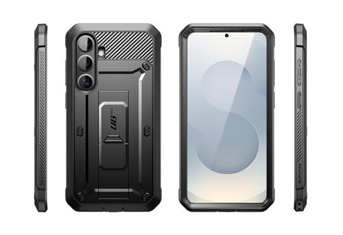 SUPCASE for Galaxy S25 FE Case with Built-in Screen Protector, Black | Invisible Stand, Belt Clip Holster, Charge Port Cover, Military-Grade Protection, Anti-Slip, Shockproof, Unicorn Beetle Pro