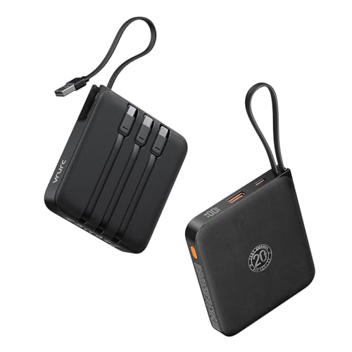 VRURC Portable Charger 20000mAh with Built-in 4 Cables 22.5W Fast Charging - color: Black