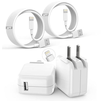 iPad iPhone Charger Fast Charging [ Apple Certified ] 2Set 6FT USB to Lightning Cable iPad Cord with 12W Foldable Block i Phone Charging Travel Wall Plug Compatible with i Pad, iPadPro, iPadAir,iPhone - size: 2Pack 6FT